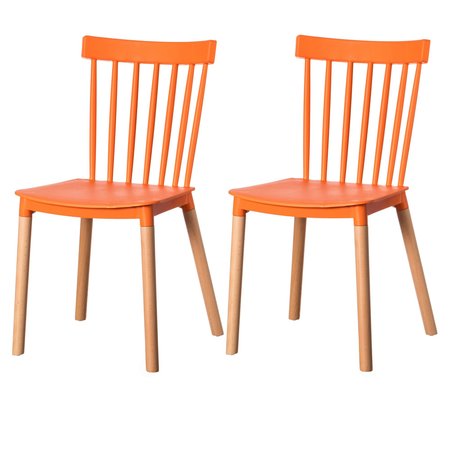 FABULAXE Modern Plastic Dining Chair Windsor Design with Beech Wood Legs, Orange, PK 2 QI004223.OR.2